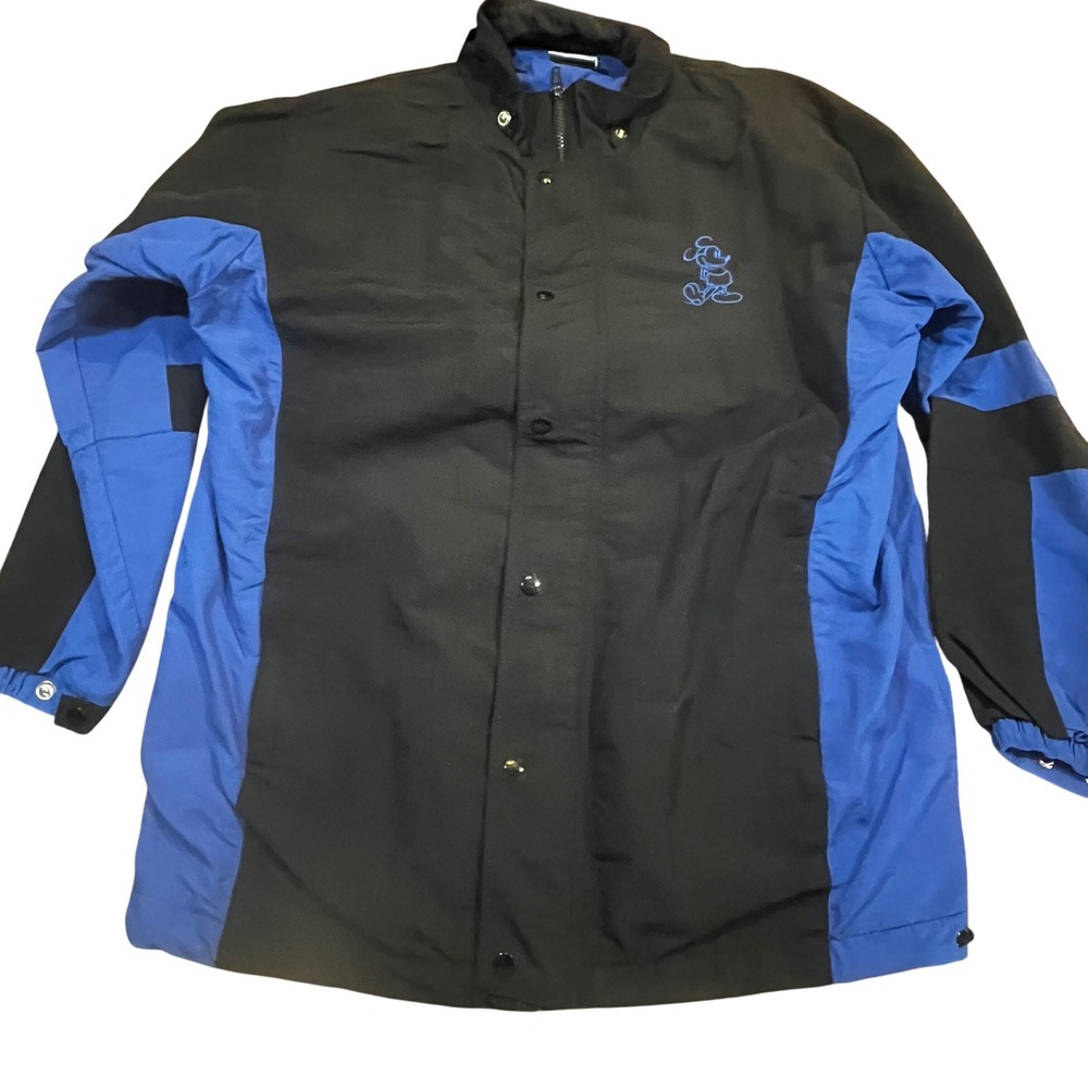 Vintage Walt Disney World Mickey Mouse Windbreaker Jacket Mens L Black Blue